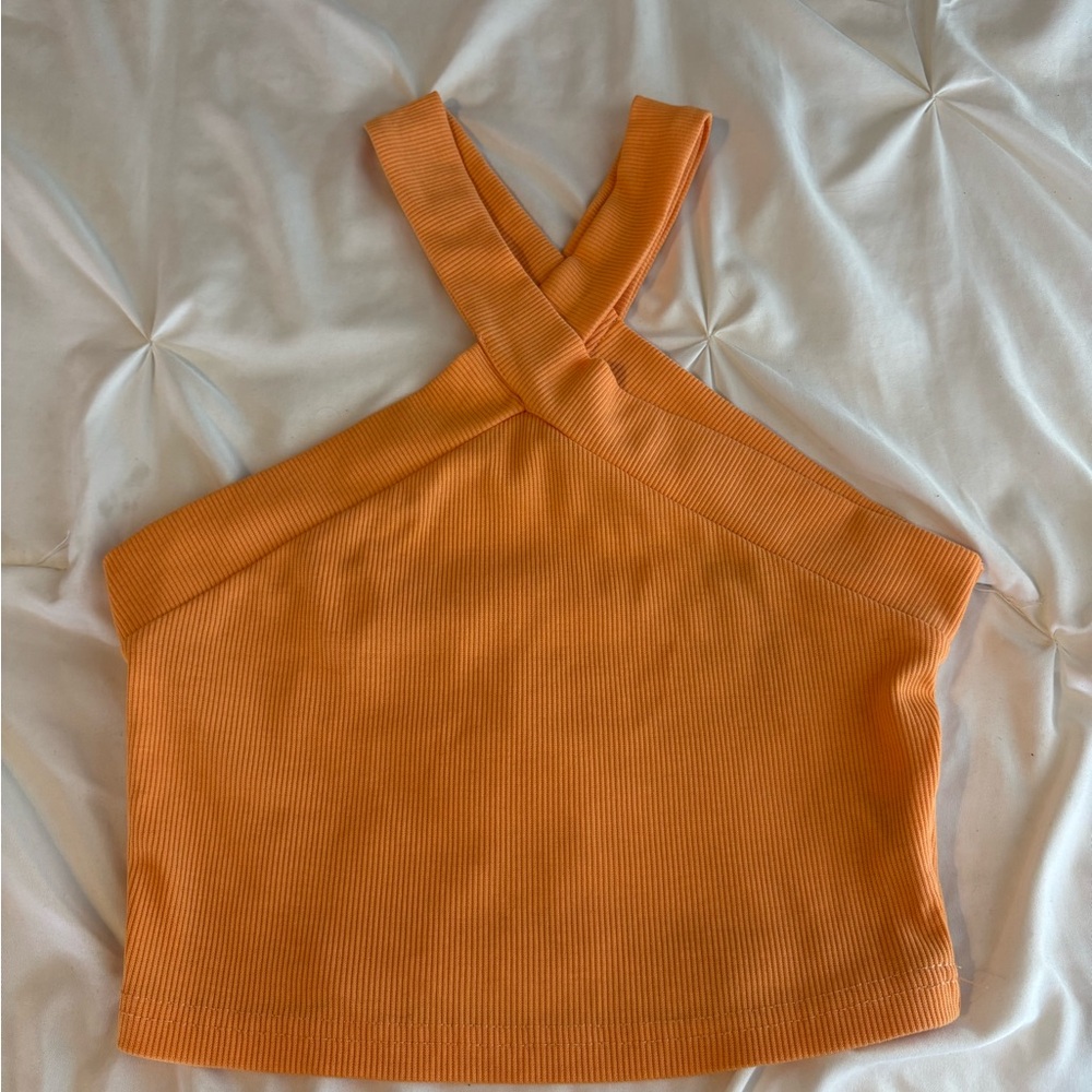 American Eagle Outfitters Orange Asymmetrical Crop Tank Top